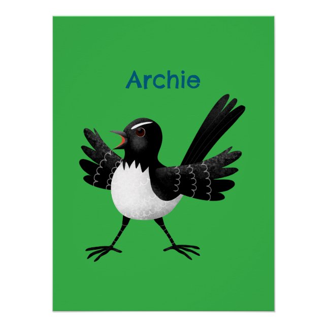 Australian Willie Wagtail cartoon personalised Poster (Front)