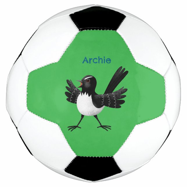 Australian Willie Wagtail cartoon personalised Soccer Ball (Front)