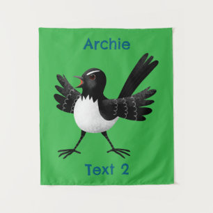 Australian Willie Wagtail cartoon personalised Tapestry