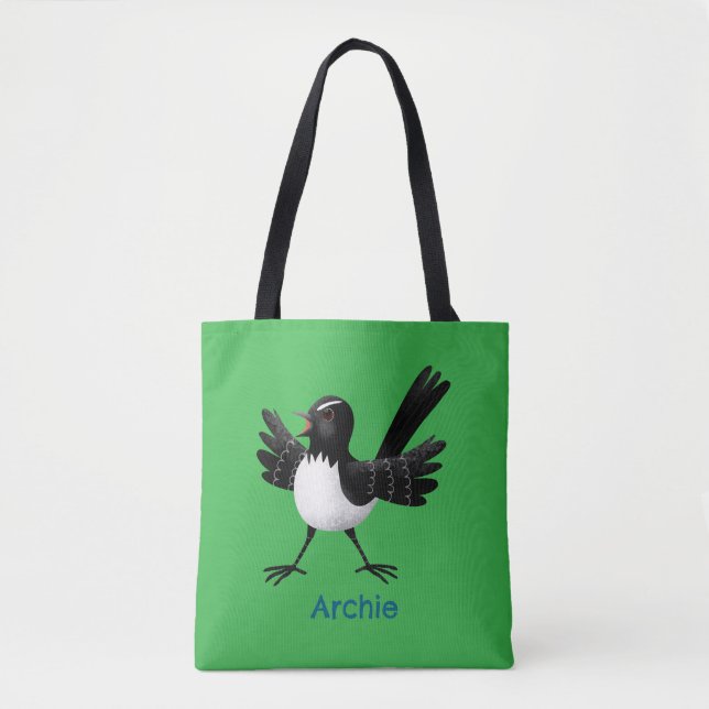 Australian Willie Wagtail cartoon personalised Tote Bag (Front)