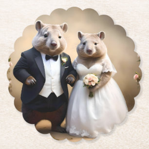 Australian Wombat Wedding, Paper Coaster