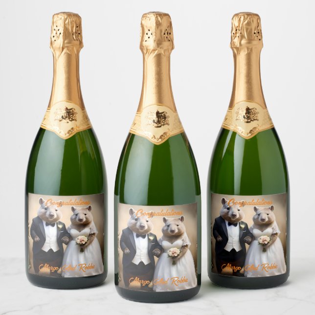 Australian Wombat Wedding,  Sparkling Wine Label (Bottles)