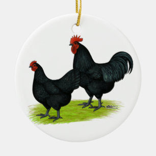 Australorp Black Chickens Ceramic Tree Decoration