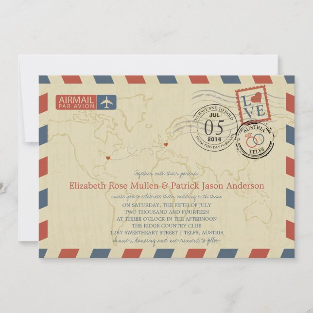 Austria Airmail Wedding Invitation (Front)