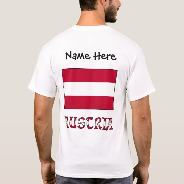 Austria and Austrian Flag Black Personalised T-Shirt (Back)