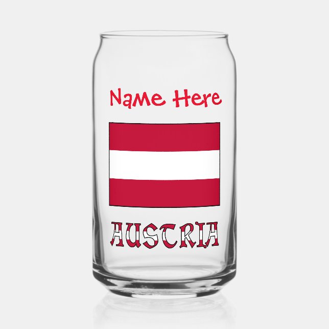Austria Austrian Flag Red Personalisation Can Glass (Front)