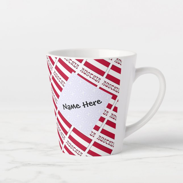 Austria Austrian Flag Tiled Black Personalisation  Latte Mug (Right)