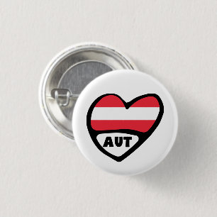 Austria Country Code Flag Heart Pin Badge, AUT