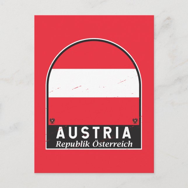 Austria Flag Emblem Distressed Vintage Postcard (Front)
