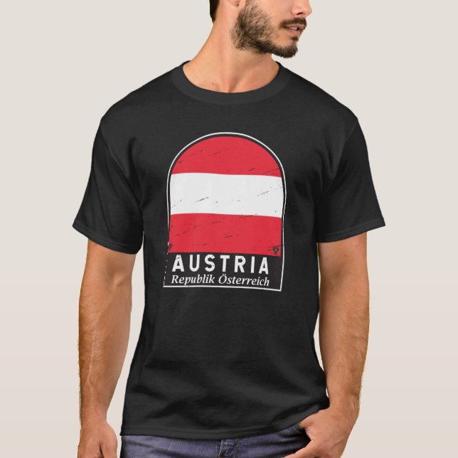 Austria Flag Emblem Distressed Vintage T-Shirt (Front)