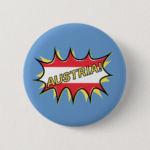 Austria Flag Kapow Comic Style Star 6 Cm Round Badge