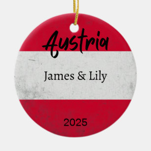 Austria Flag Ornament, Personalised Austria Ceramic Tree Decoration