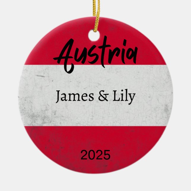 Austria Flag Ornament, Personalised Austria Ceramic Tree Decoration (Front)