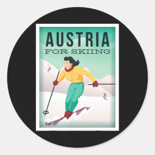 Austria For Skiing Pistensau And Skihaserl Get On Classic Round Sticker