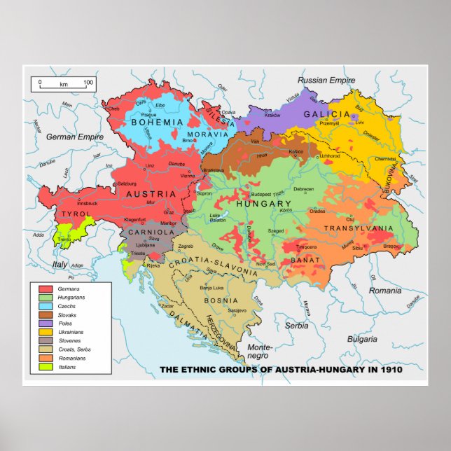 Austria-Hungary Map of Ethnic Diversity in 1910 Poster (Front)