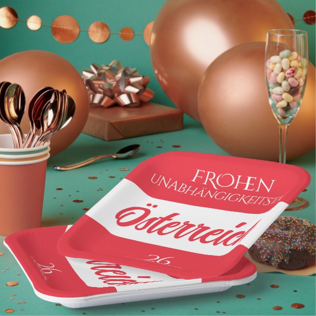 Austria Independence Day Austrian National Flag Paper Plate (Multi)