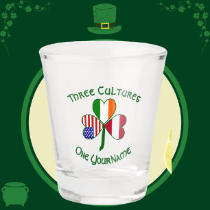 Austria Ireland USA Flags Shamrock Personalised Shot Glass