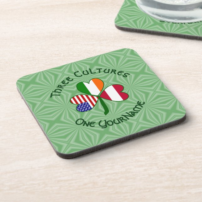 Austria Ireland USA Flags Shamrock Your Name Coaster (Left Side)