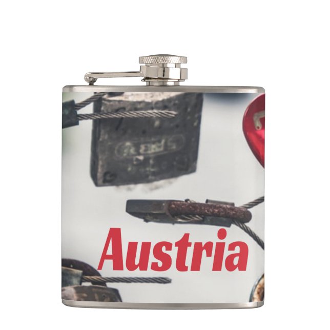 Austria Love Locks Bridge Salzburg Hip Flask (Front)