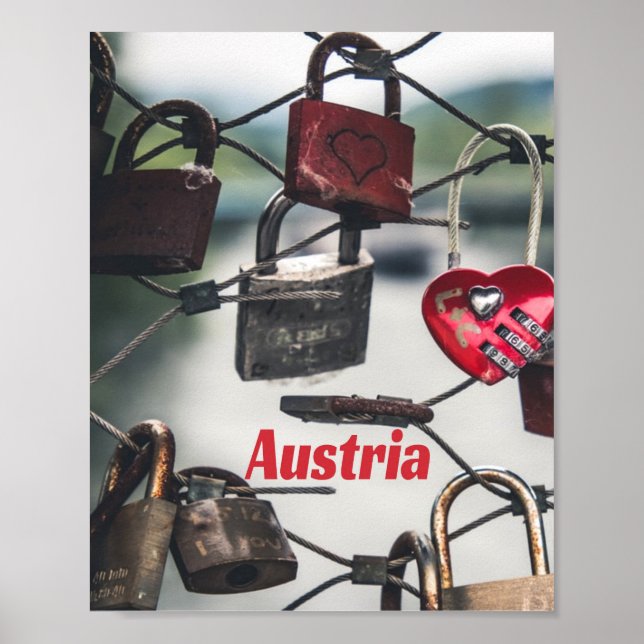 Austria Love Locks Bridge Salzburg Poster (Front)