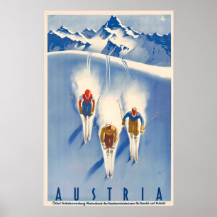 Austria Skiing Mountains Vintage Travel Poster