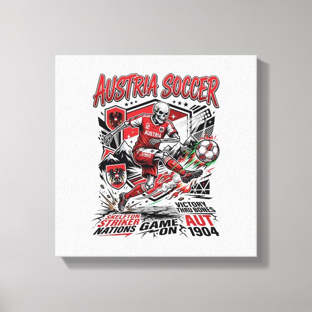 Austria Soccer Skeleton Striker Nations Poster Sty Canvas Print (Front)