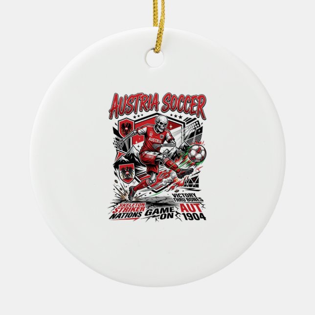 Austria Soccer Skeleton Striker Nations Poster Sty Ceramic Tree Decoration (Front)