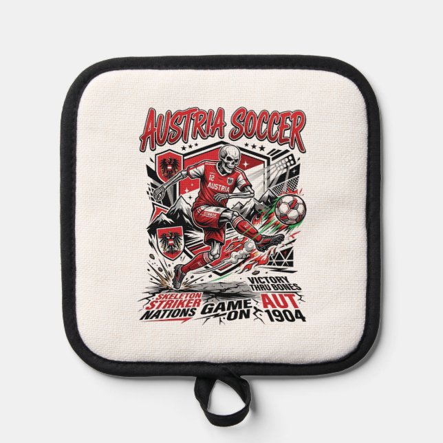 Austria Soccer Skeleton Striker Nations Poster Sty Pot Holder (Front)