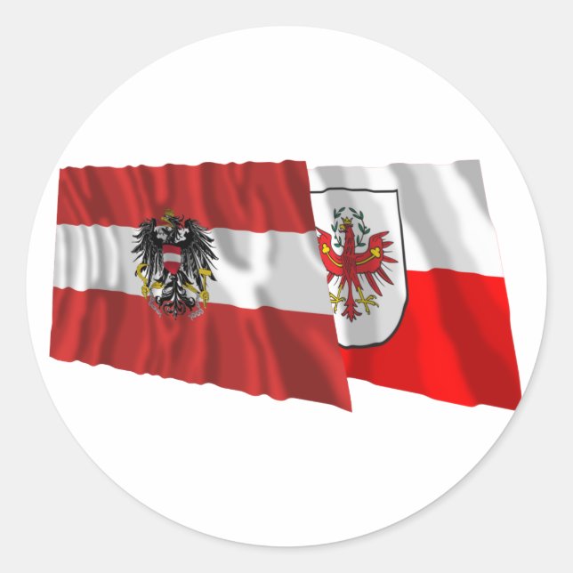 Austria & Tirol Waving Flags Classic Round Sticker (Front)