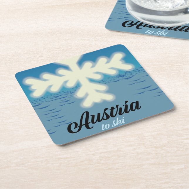 Austria to ski square paper coaster (Angled)