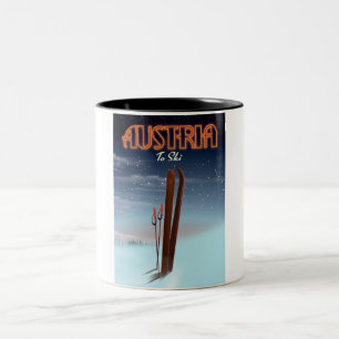 Austria To Ski - Winter ski travel poster to the A Two-Tone Coffee Mug