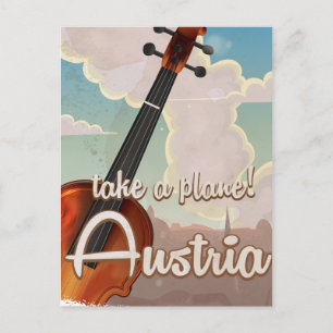 Austria Violin vintage travel poster. Postcard