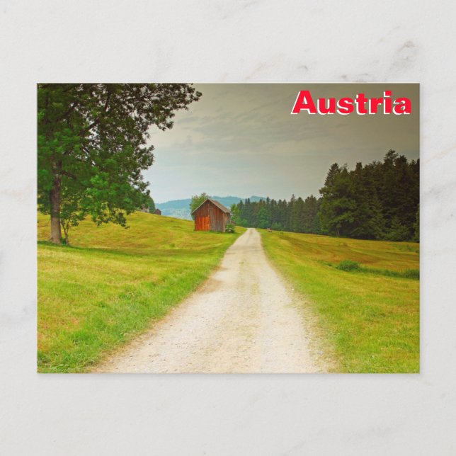 Austria wooden hut and path postcard (Front)