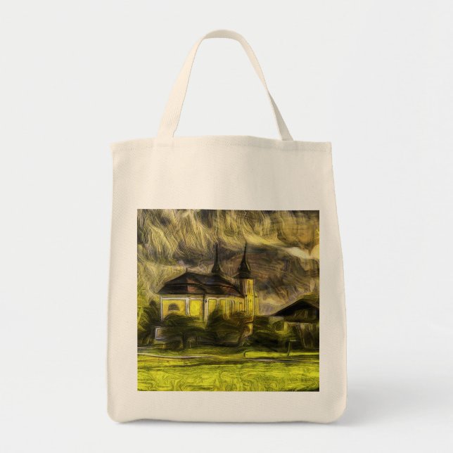 Austrian Alps Church Van Gogh Tote Bag (Front)