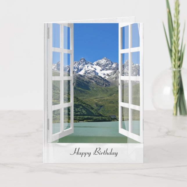 Austrian Alps In Window Birthday Card (Front)