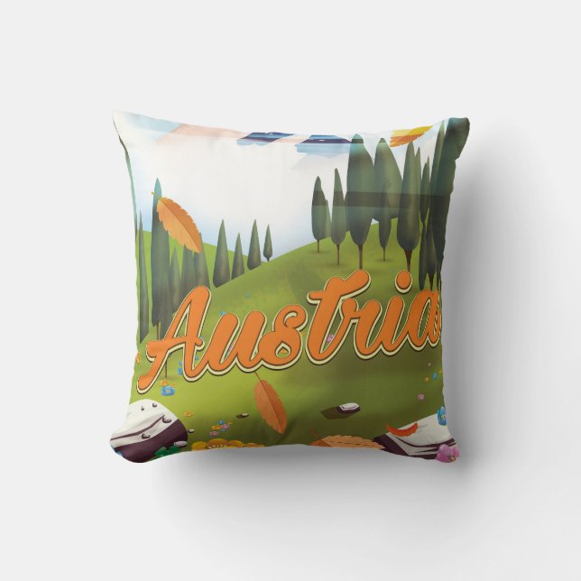 Austrian cartoon travel poster cushion (Front)