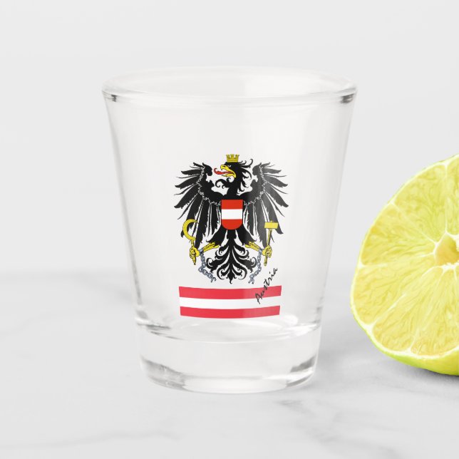 Austrian Flag & Austria country patriot / sports Shot Glass (Front)
