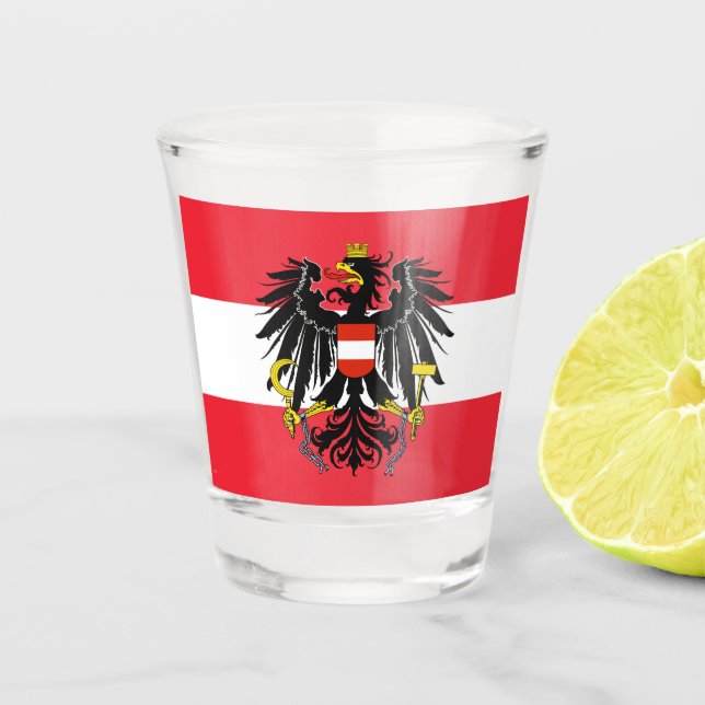 Austrian Flag & Austria country patriot /sports Shot Glass (Front)