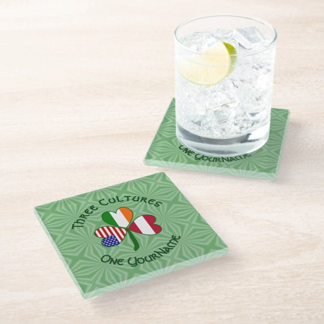 Austrian Irish American Shamrock Flag Personalised Glass Coaster (Angled)