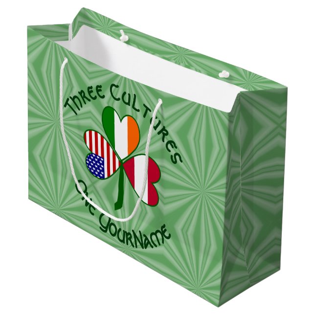 Austrian Irish American Shamrock Flag Personalised Large Gift Bag (Front Angled)