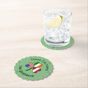 Austrian Irish American Shamrock Flag Personalised Paper Coaster