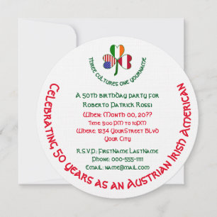 Austrian Irish USA Shamrock Personalised Birthday  Invitation