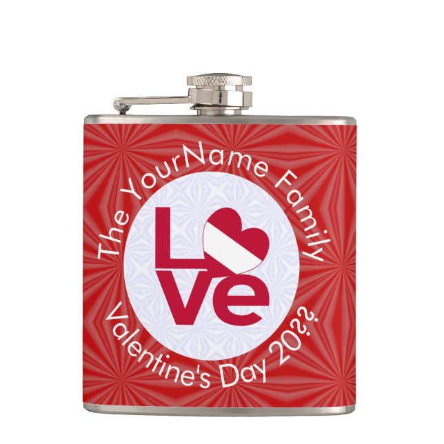 Austrian Red Letter LOVE Flag Personalised  Hip Flask (Front)