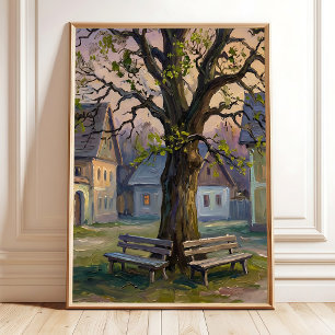 Austrian Twilight Village Wall Art Canvas Print