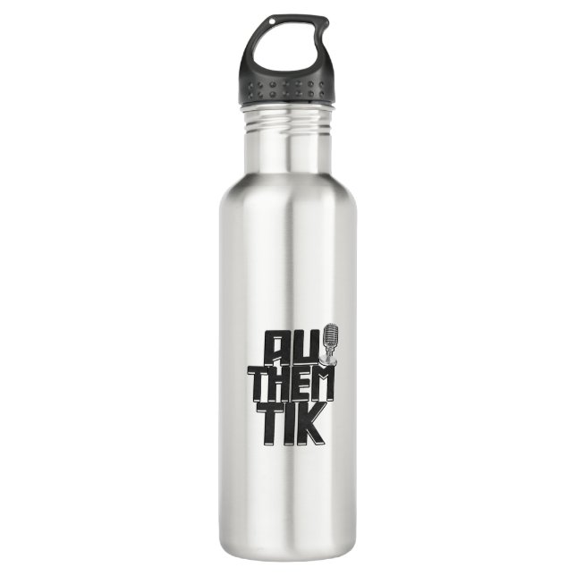 Authemtik Black Logo Stainless Steel Water Bottle (Front)