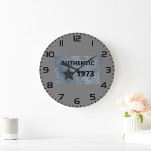 Authentic 1973 Vintage Birthday with Grunge Star  Large Clock