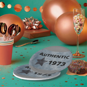 Authentic 1973 Vintage Birthday with Grunge Star  Paper Plate