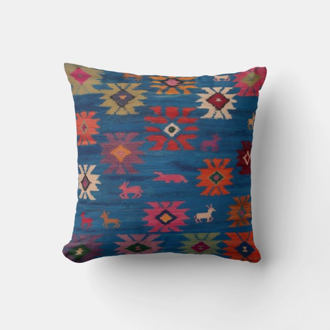Authentic Blue Kilim Pillows: Handwoven Art for Yo Cushion (Front)