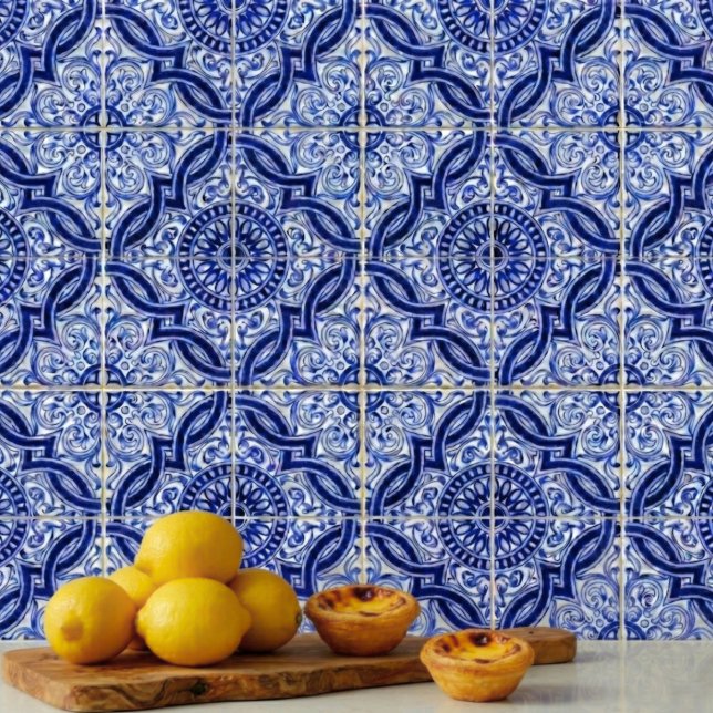 Authentic Blue White Mediterranean Azulejo Pattern Tile (A vintage azulejo blue + white tile pattern to add brightness, personality + elegance to your space.)