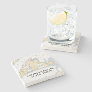 Authentic Boating Chart Martha's Vineyard Nautical Stone Coaster